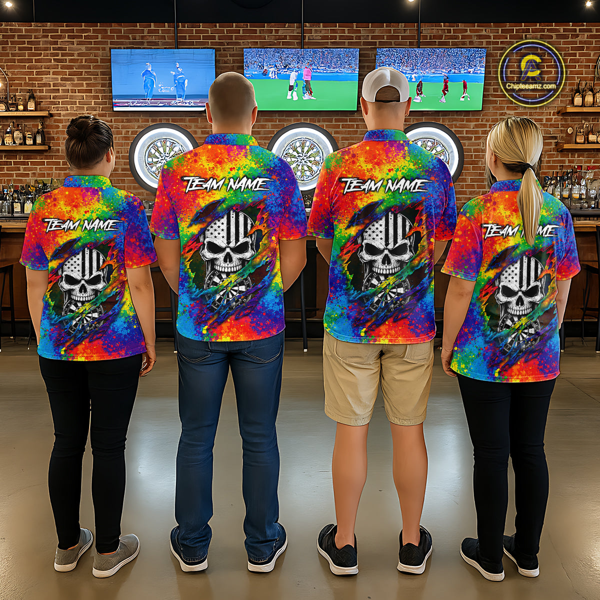 Colorful Splatter Torn Dart Shirt Custom US Flag Skull Darts Team Outfits For Women, Darts Gifts NYN4072