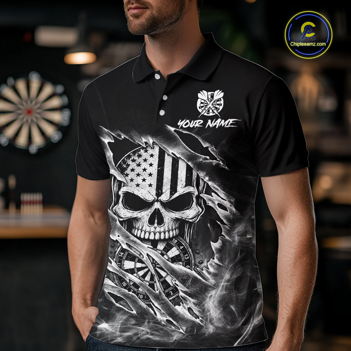 White Smokes Torn Dart Shirt Custom US Flag Skull Darts Team Outfits For Men, Darts Gifts NYN4073