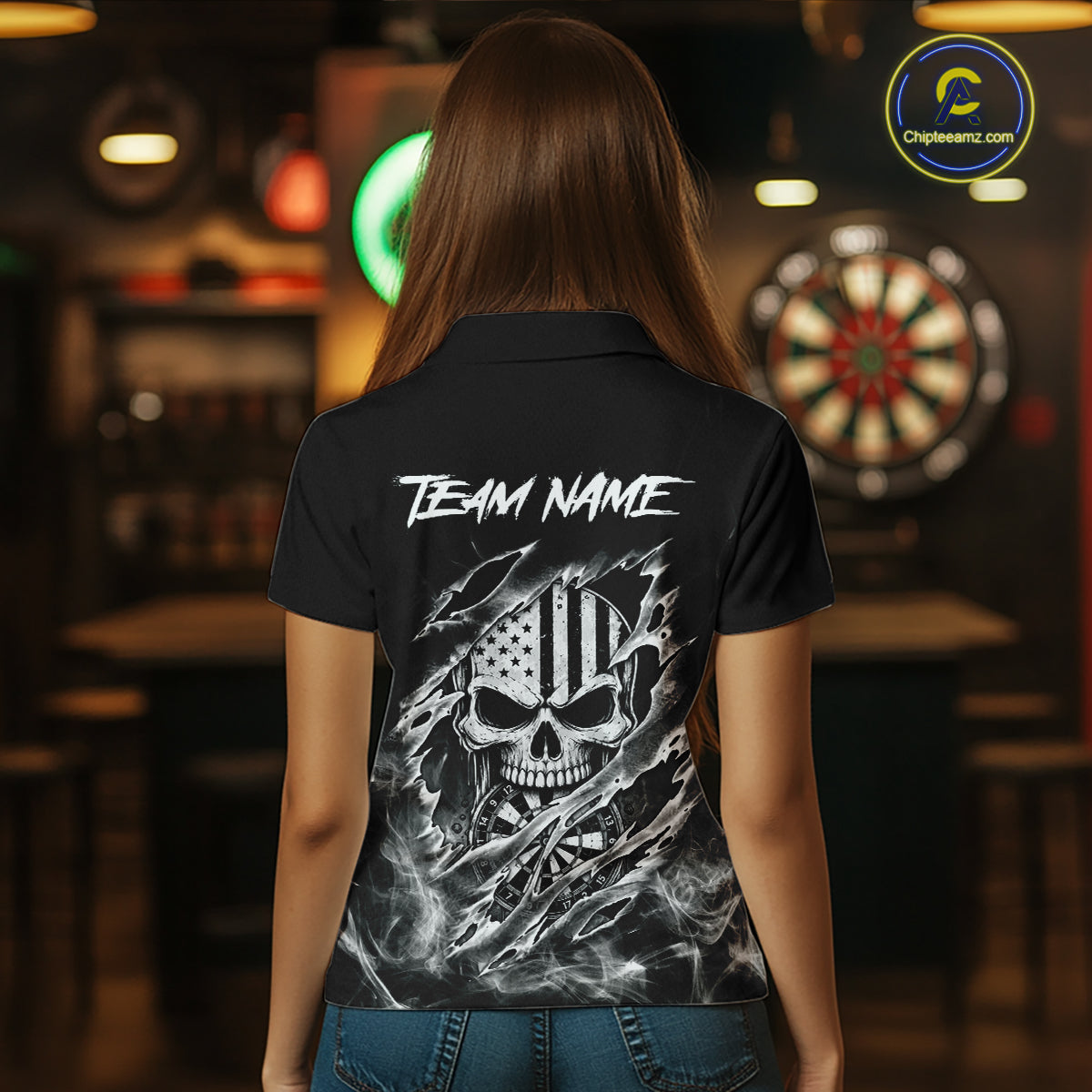 White Smokes Torn Dart Shirt Custom US Flag Skull Darts Team Outfits For Women, Darts Gifts NYN4073