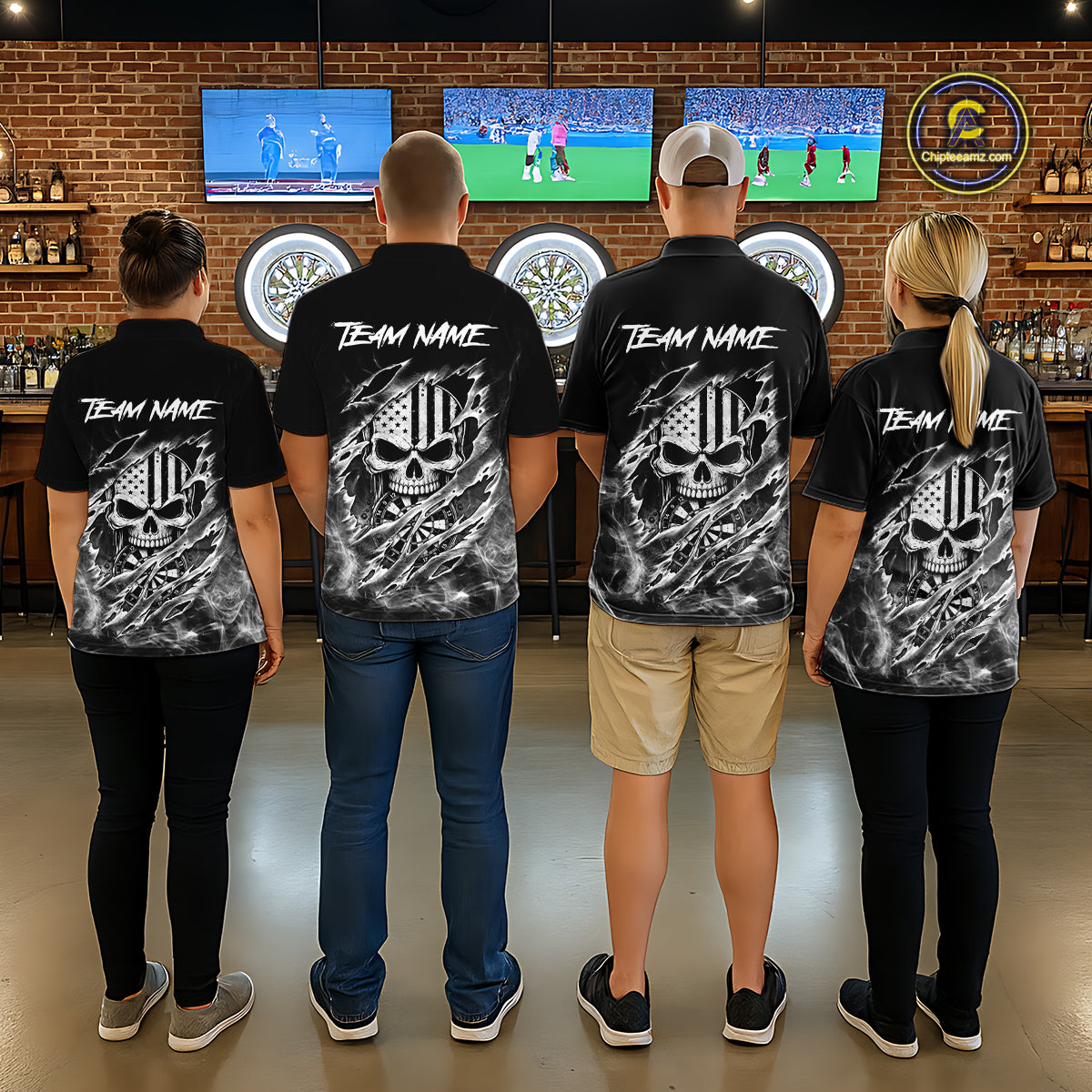 White Smokes Torn Dart Shirt Custom US Flag Skull Darts Team Outfits For Men, Darts Gifts NYN4073
