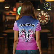 Load image into Gallery viewer, Custom Funny Pink Couple Flamingo Custom Dart Polo Shirts For Women Dart Team Jerseys NYN2187
