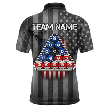 Grunge US Flag Blur 8 Ball Pool Billiard Team Shirt For Men Custom Patriotic Billiards Ball Attire NYN2470