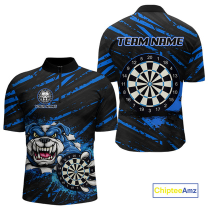 Blue Splatter Dart Polo & Quarter-Zip Shirt For Men Custom Funny Bulldog Darts Team Jersey NYN2830