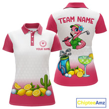 Load image into Gallery viewer, Womens Flamingo Tropical Polo Golf Shirts Custom Pink And White Ball Golf Attire For Golfers NYN3061