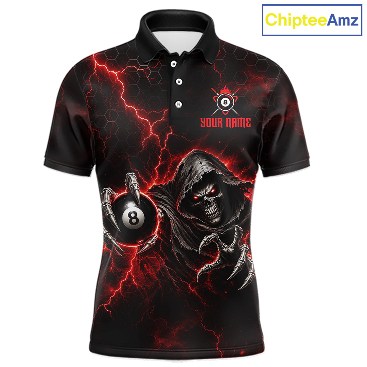 Custom Red Grim Reaper Thunder 8 Ball Pool Billiard Shirt For Men,  Billiard Team Jersey NYN3778