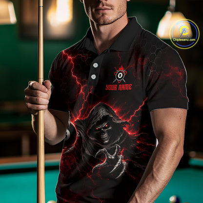 Custom Red Grim Reaper Thunder 8 Ball Pool Billiard Shirt For Men,  Billiard Team Jersey NYN3778