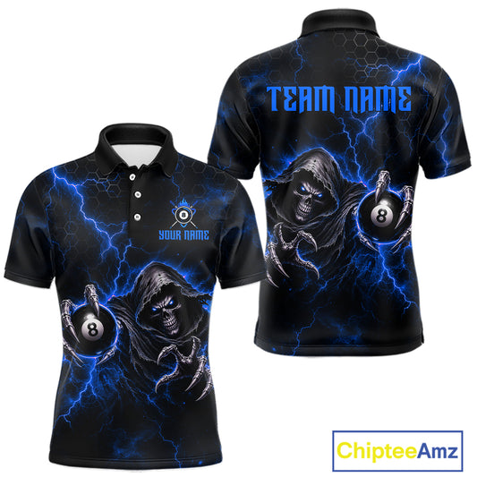 Custom Blue Grim Reaper Thunder 8 Ball Pool Billiard Shirt For Men,  Billiard Team Jersey NYN3779