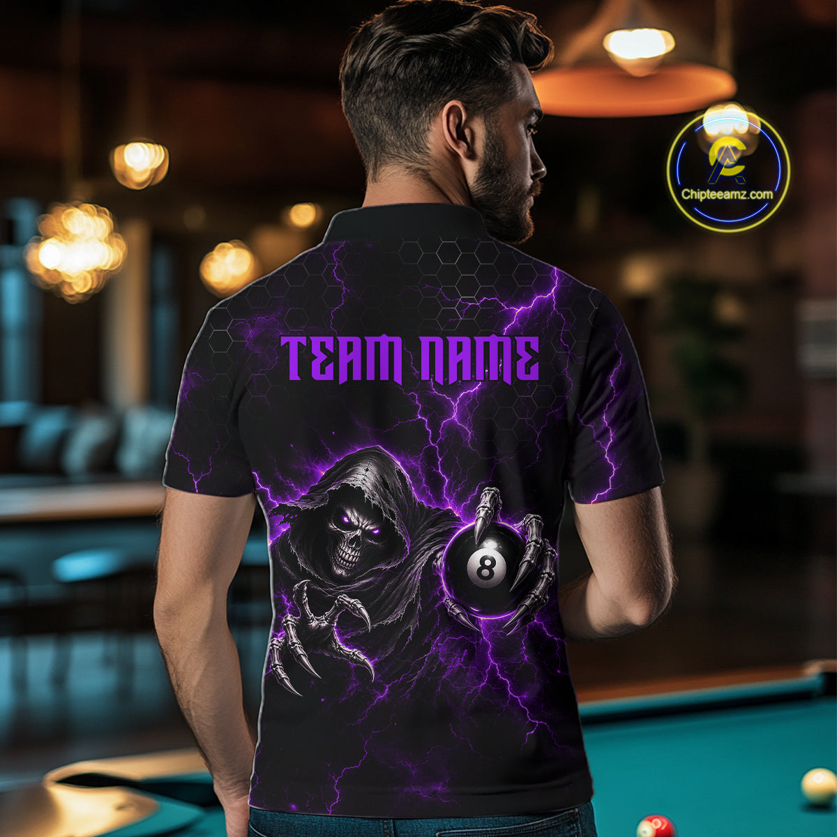 Custom Purple Grim Reaper Thunder 8 Ball Pool Billiard Shirt For Men,  Billiard Team Jersey NYN3780