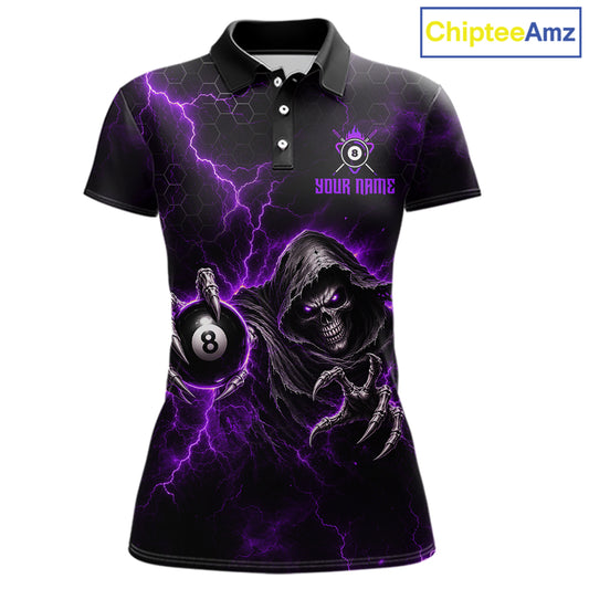 Custom Purple Grim Reaper Thunder 8 Ball Pool Billiard Shirt For Women, Billiard Team Jersey NYN3780