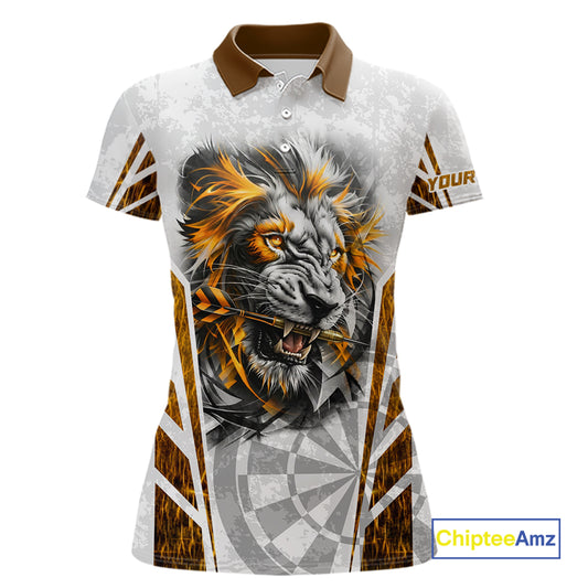 Yellow And White Grunge Tiger Dartboard Custom Women Darts Polo League Shirts Dart Jerseys NYN2839