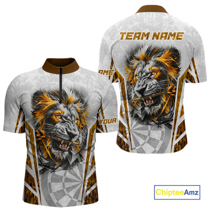 Yellow And White Grunge Tiger Dartboard Custom Men Darts Polo League Shirts Dart Jerseys NYN2839
