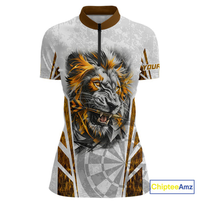 Yellow And White Grunge Tiger Dartboard Custom Women Darts Polo League Shirts Dart Jerseys NYN2839