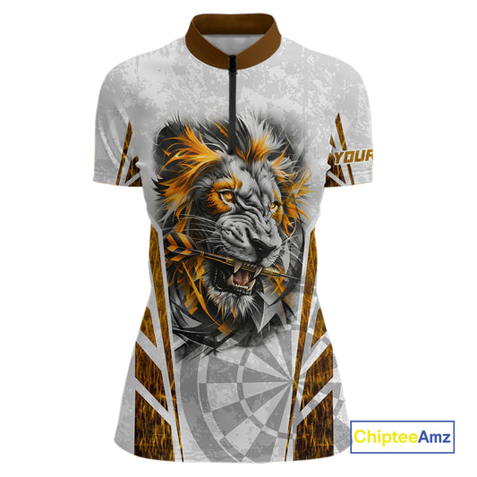 Yellow And White Grunge Tiger Dartboard Custom Women Darts Polo League Shirts Dart Jerseys NYN2839