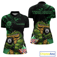 Load image into Gallery viewer, Custom Green Grunge Crocodile 8 Ball Billiard Pool Shirt For Women Funny Billiard Team Jersey NYN3066