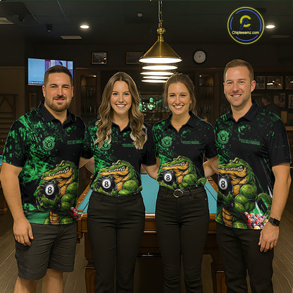 Custom Green Grunge Crocodile 8 Ball Billiard Pool Shirt For Men Funny Billiard Team Jersey NYN3066