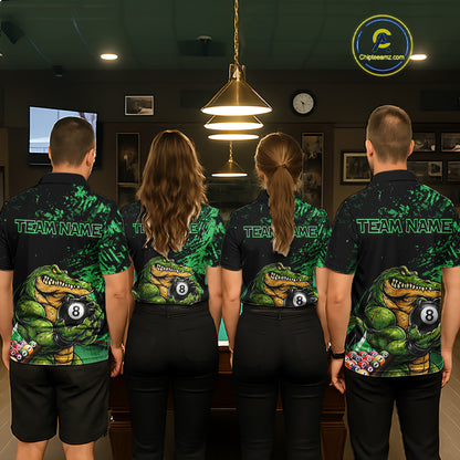 Custom Green Grunge Crocodile 8 Ball Billiard Pool Shirt For Men Funny Billiard Team Jersey NYN3066