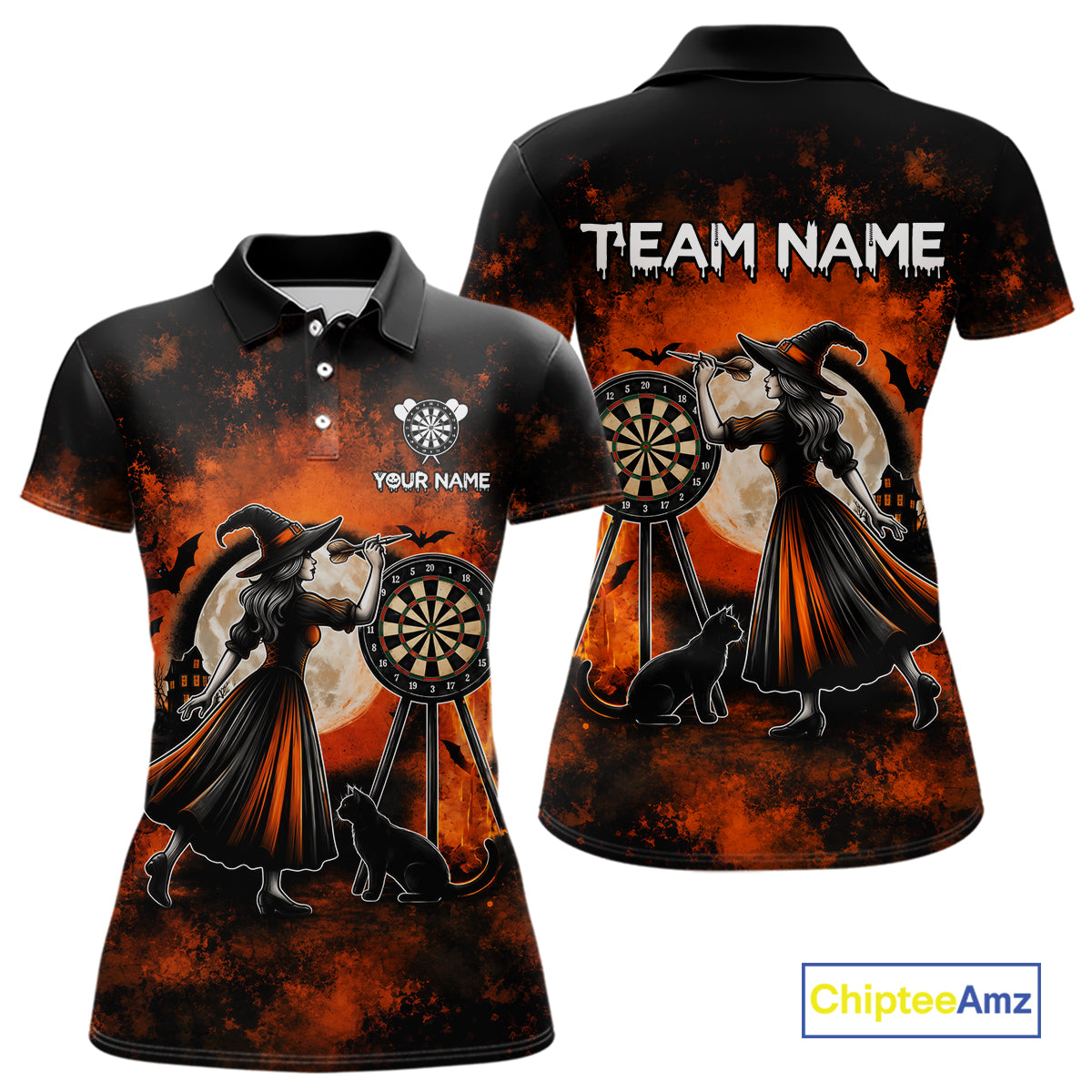 Orange Grunge Halloween Womens Dart Polo Quarter-Zip Shirts Custom Dart Team Outfits Jersey NYN4083