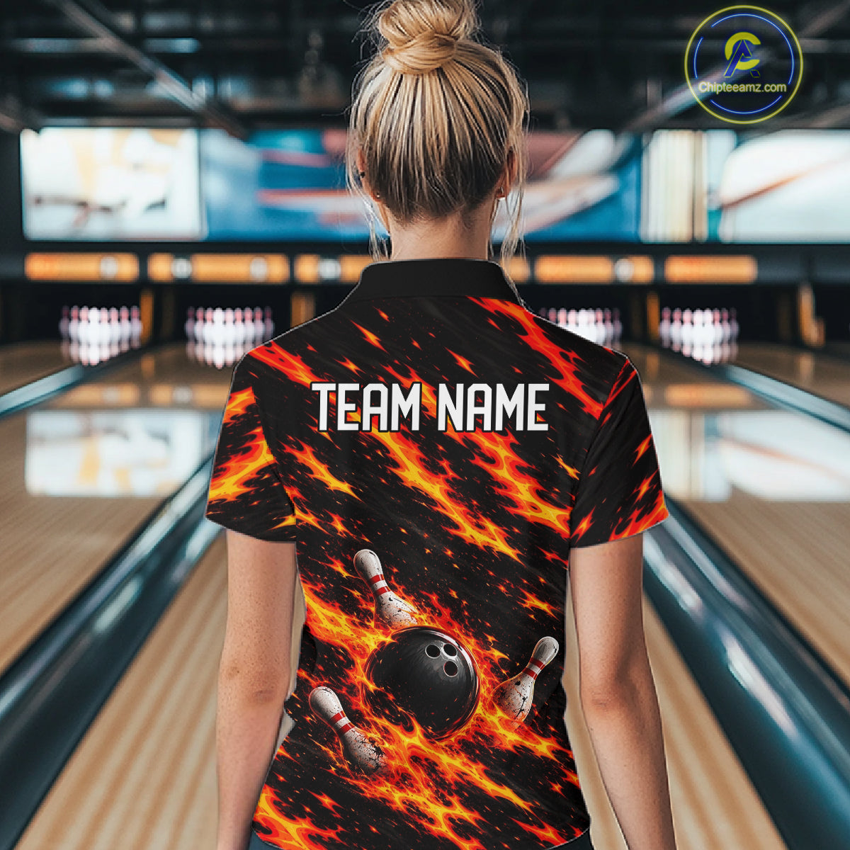 Black And Red Fire Bowling Shirt For Women Custom Flame Bowling Team Polo Quarter-Zip Shirt NYN4095