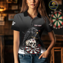 Load image into Gallery viewer, Dark Ravens Red Cracked Dartboard Custom Women Darts Quarter-Zip  Shirt Skull Gothic Dart Jerseys NYN1942