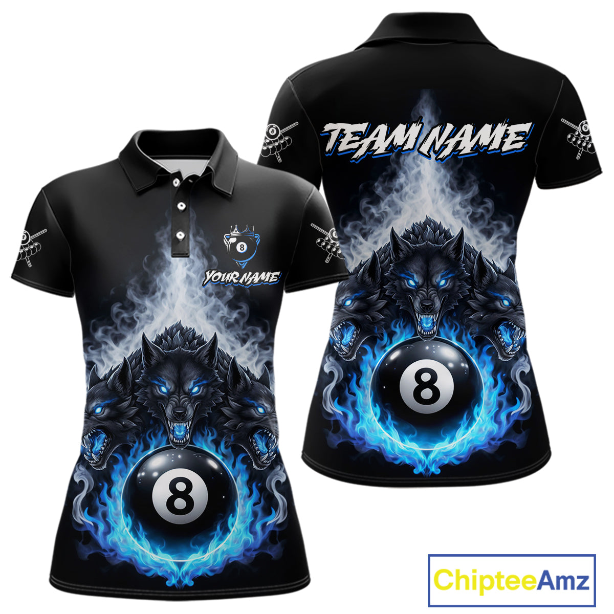 Custom Horror Wolfs Black Blue Smokes Pool 8 Ball Women's Billiard Team Shirt Billiard Attire NYN2503