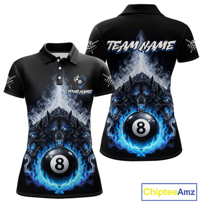 Custom Horror Wolfs Black Blue Smokes Pool 8 Ball Women's Billiard Team Shirt Billiard Attire NYN2503