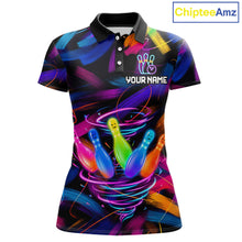 Load image into Gallery viewer, Funny Neon Tornado Bowling Pins women's bowling polo shirt colorful paint bowling team jersey, custom bowling apparel