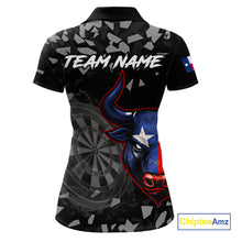 Load image into Gallery viewer, Texas Flag Bull &amp; Dartboard Custom Grunge Women Darts Polo Shirt Patriotic Darts Team Jersey NYN2716