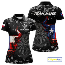 Load image into Gallery viewer, Texas Flag Bull &amp; Dartboard Custom Grunge Women Darts Polo Shirt Patriotic Darts Team Jersey NYN2716