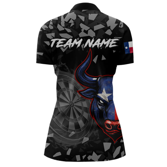 Texas Flag Bull & Dartboard Custom Grunge Women Darts 1/4-Zip Shirt Patriotic Darts Team Jersey NYN2716