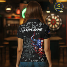 Load image into Gallery viewer, USA Flag Bull &amp; Dartboard Custom Grunge Women Darts Polo Shirt Patriotic Darts Team Jersey NYN2717