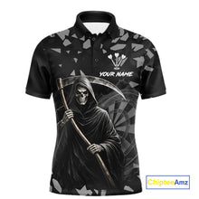 Load image into Gallery viewer, Grey Grim Reaper Smoke Dartboard Custom Grunge Men Darts Polo Shirt Darts Team Jersey NYN2718
