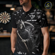 Load image into Gallery viewer, Grey Grim Reaper Smoke Dartboard Custom Grunge Men Darts Polo Shirt Darts Team Jersey NYN2718