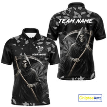 Load image into Gallery viewer, Grey Grim Reaper Smoke Dartboard Custom Grunge Men Darts Polo Shirt Darts Team Jersey NYN2718