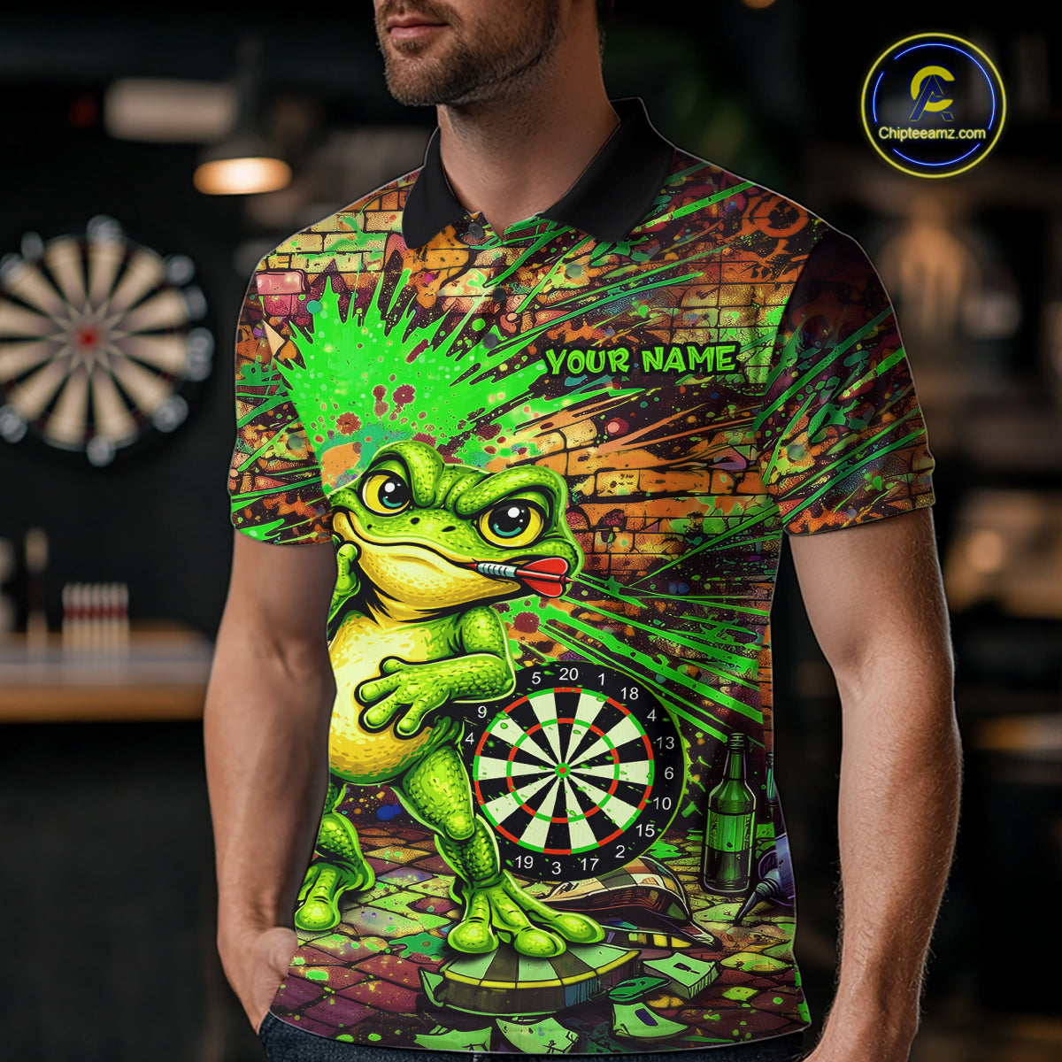 Personalized Funny Dart Shirt Cartoon Frog Dartboard Polo Quarter Zip Shirt Custom Team Shirt For Men NYN2858