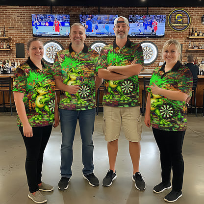 Personalized Funny Dart Shirt Cartoon Frog Dartboard Polo Quarter Zip Shirt Custom Team Shirt For Men NYN2858