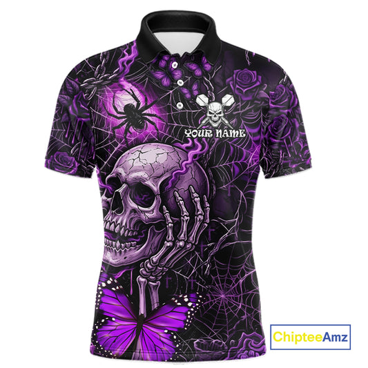 Custom Purple Skull Butterfly Mens Dart Shirts Spider Smoke Dartboard Darts Polo & 1/4-Zip Jerseys NYN3076