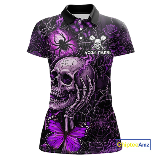 Custom Purple Skull Butterfly Women Dart Shirts Spider Smoke Dartboard Darts Polo & 1/4-Zip Jerseys NYN3076