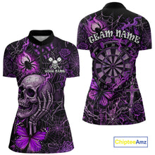 Load image into Gallery viewer, Custom Purple Skull Butterfly Women Dart Shirts Spider Smoke Dartboard Darts Polo &amp; 1/4-Zip Jerseys NYN3076