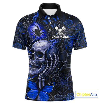 Custom Blue Skull Butterfly Mens Dart Shirts Spider Smoke Dartboard Darts Polo & 1/4-Zip Jerseys NYN3077