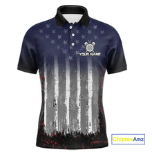 Load image into Gallery viewer, Gray, Blue And Red Grunge US Flag Darts Polo &amp; 1/4-Zip Shirt Custom Patriotic Dart Jersey For Men NYN3081