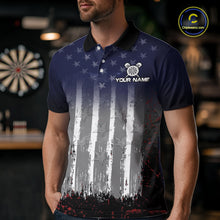 Load image into Gallery viewer, Gray, Blue And Red Grunge US Flag Darts Polo &amp; 1/4-Zip Shirt Custom Patriotic Dart Jersey For Men NYN3081