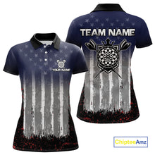 Load image into Gallery viewer, Gray, Blue And Red Grunge US Flag Darts Polo &amp; 1/4-Zip Shirt Custom Patriotic Dart Jersey For Women NYN3081