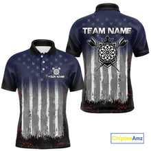 Load image into Gallery viewer, Gray, Blue And Red Grunge US Flag Darts Polo &amp; 1/4-Zip Shirt Custom Patriotic Dart Jersey For Men NYN3081
