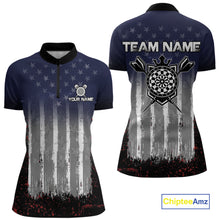 Load image into Gallery viewer, Gray, Blue And Red Grunge US Flag Darts Polo &amp; 1/4-Zip Shirt Custom Patriotic Dart Jersey For Women NYN3081