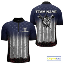 Load image into Gallery viewer, Gray, Blue And Red Grunge US Flag Darts Polo &amp; 1/4-Zip Shirt Custom Patriotic Dart Jersey For Men NYN3081