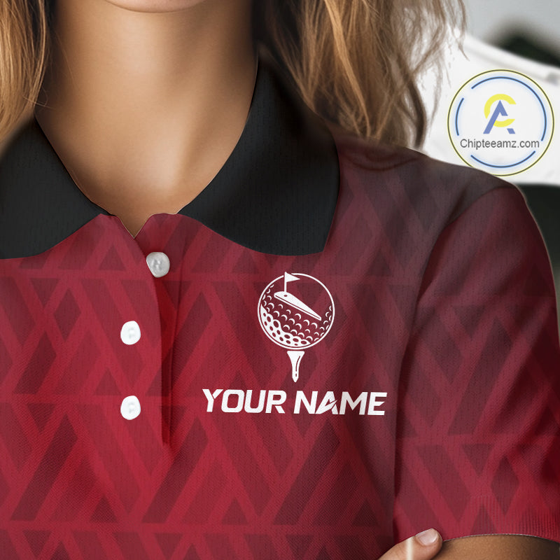 White And Red Geometric Golf Polo Golf Shirts For Women Personalized Golf Team Attire NYN3249