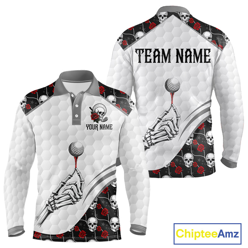 Red Roses Skull Pattern Golf Polo Shirts For Men Custom Bone Hand Golf Team Tournament NYN3254