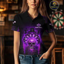Load image into Gallery viewer, Custom Purple Flames Grim Reaper Dartboard Men Darts Polo Shirt Rose Skulls Darts Jersey NYN1976
