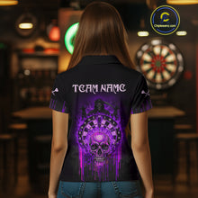Load image into Gallery viewer, Custom Purple Flames Grim Reaper Dartboard Men Darts Polo Shirt Rose Skulls Darts Jersey NYN1976