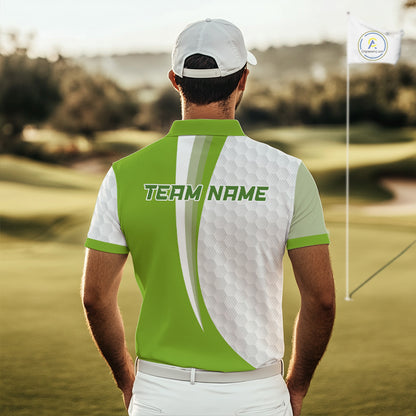 Green Golf Course Pattern Golf Polo Shirts For Men Custom Team Name White Golf Ball Jersey NYN3258